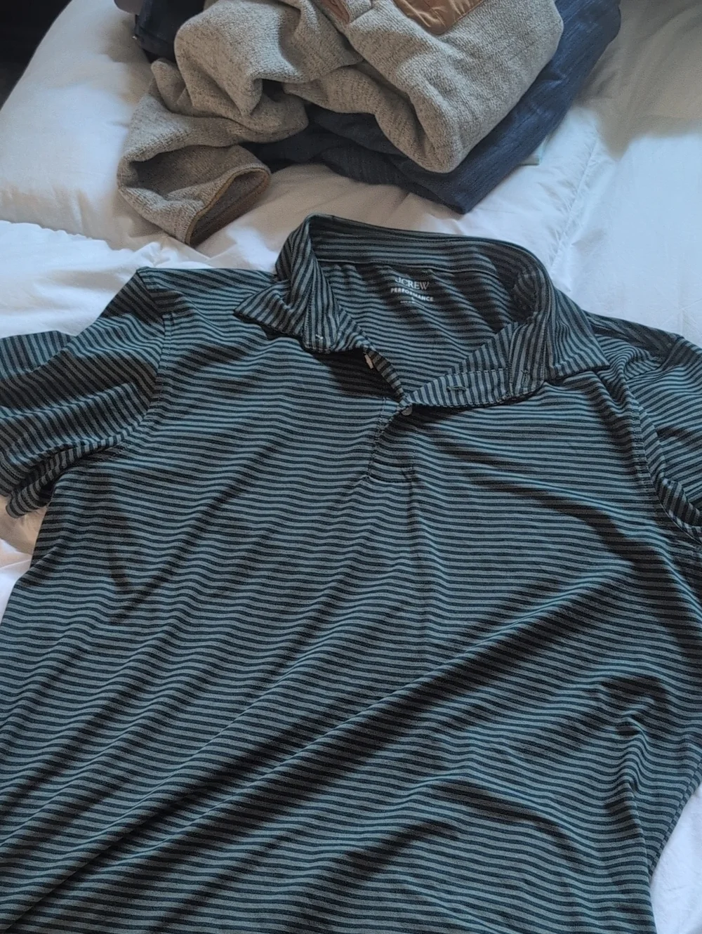 J. Crew Men’s Narrow Striped Polo in Black and Teal